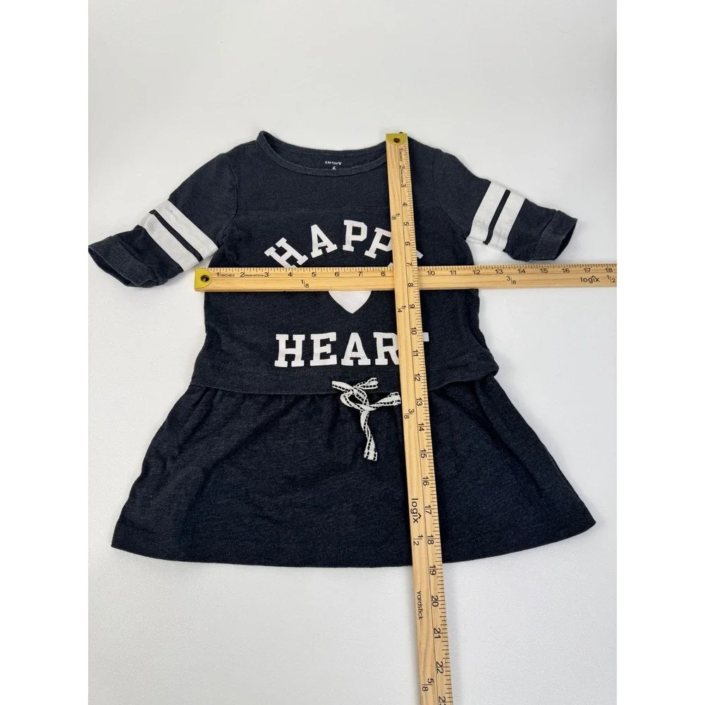 Carters Girls Gray Happy Heart Varsity Stripe‎ Jersey Knit Dress Size 6 273G212